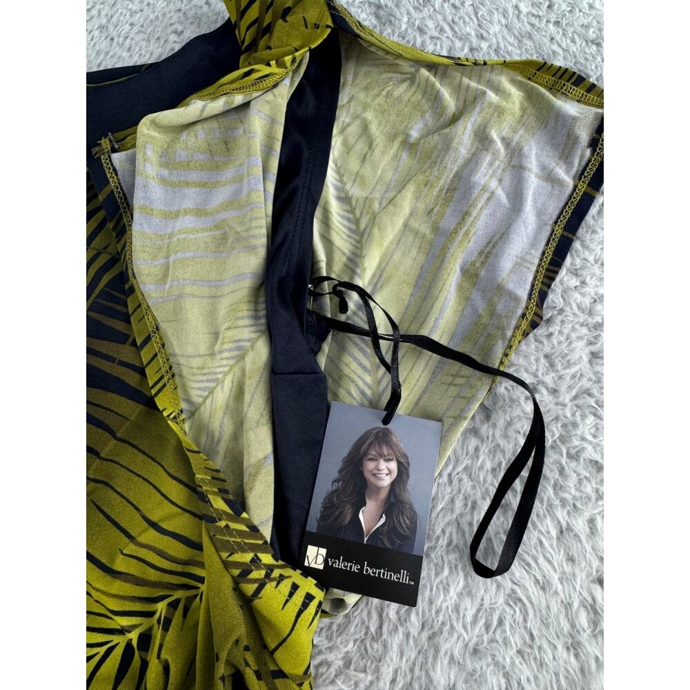 Valerie Bertinelli Womens Leaf Print Dress NWT Size 4 Green & Black Stretchy Wai - Picture 10 of 15